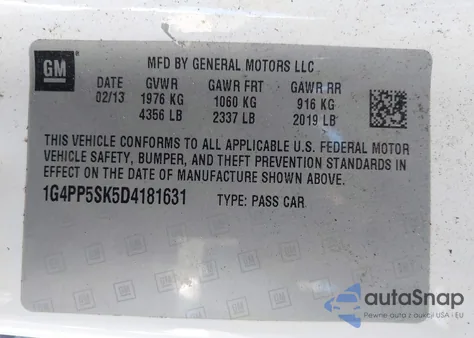 2013 Buick Verano z USA, uszkodzony, nr VIN 1G4PP5SK5D4181631